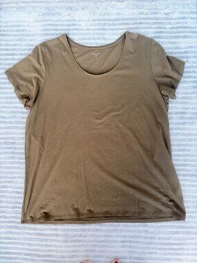 Garnet Hill Essential Tee XL Olive Organic Pima Cotton TENCEL Modal Scoop Neck